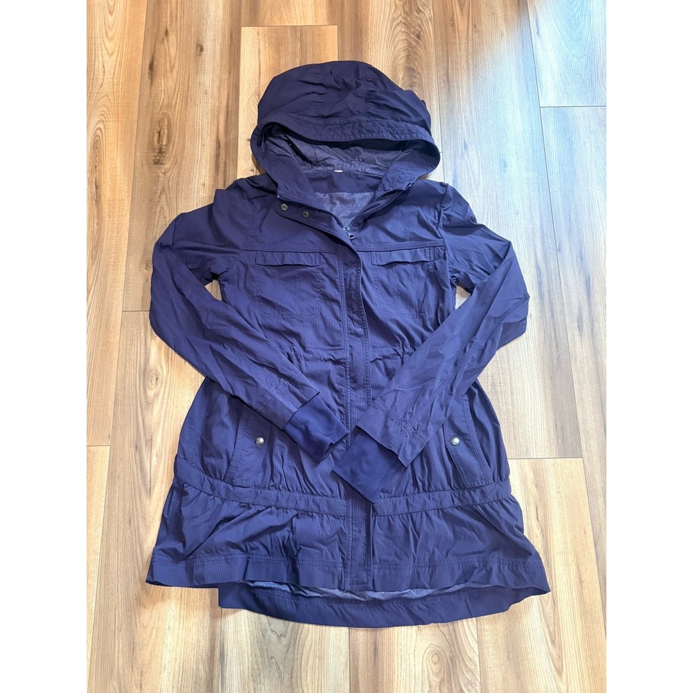 Lululemon Apres Practice Anorak Jacket Women's 4 Deep Indigo Hooded Pockets Coat